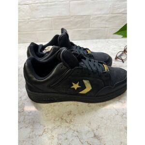 Converse Weapon Ox Black Gold Leather Sneakers Mens 10.5, W 12 Low Top Shoes